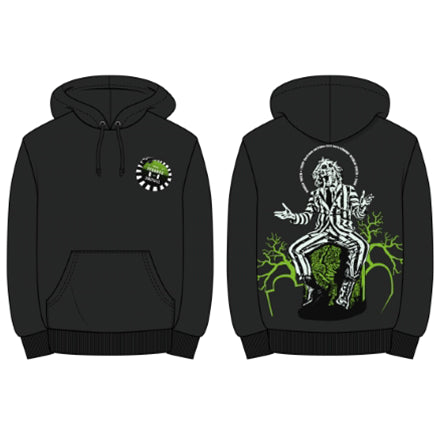 Bluza z kapturem Beetlejuice dla dorosłych unisex czarna przód tył światowa trasa