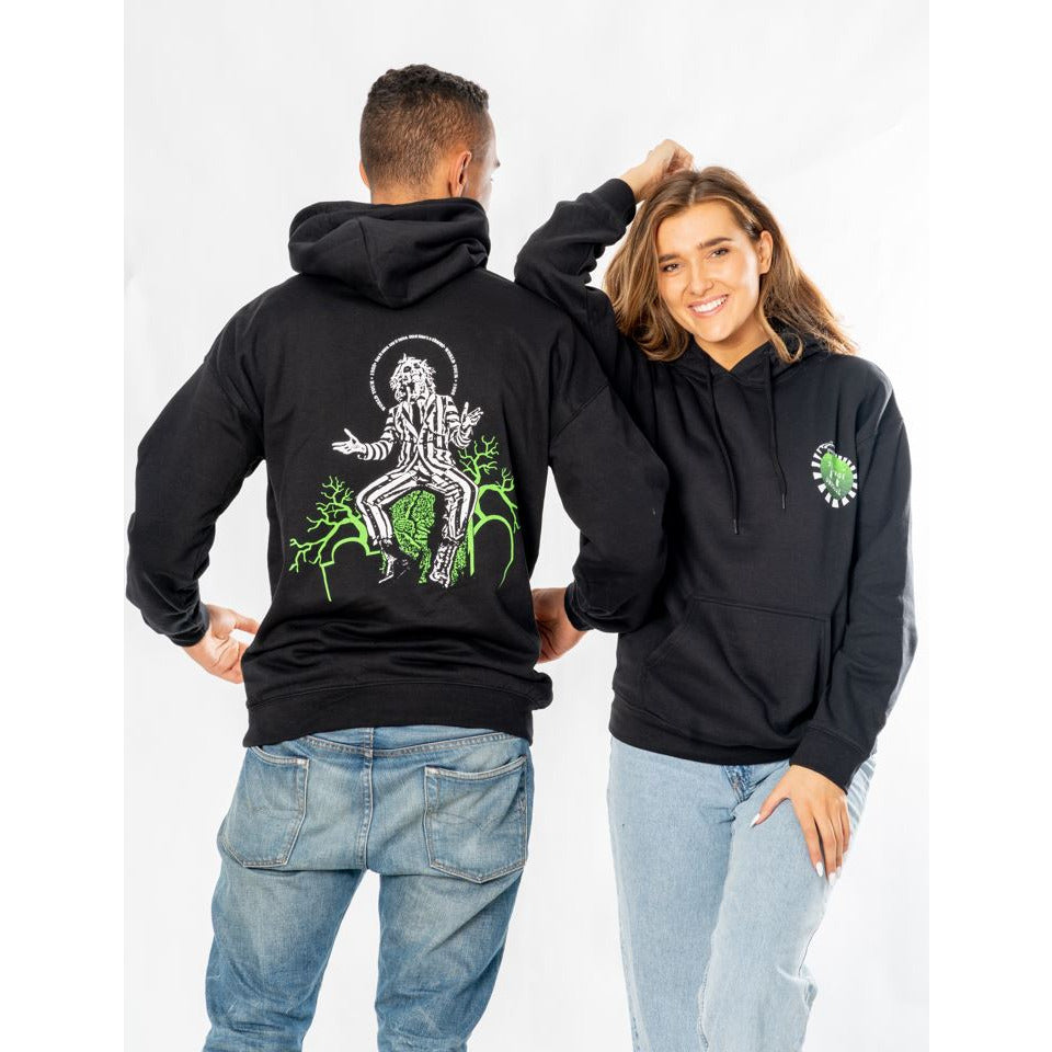Bluza z kapturem Beetlejuice dla dorosłych unisex czarna przód tył światowa trasa