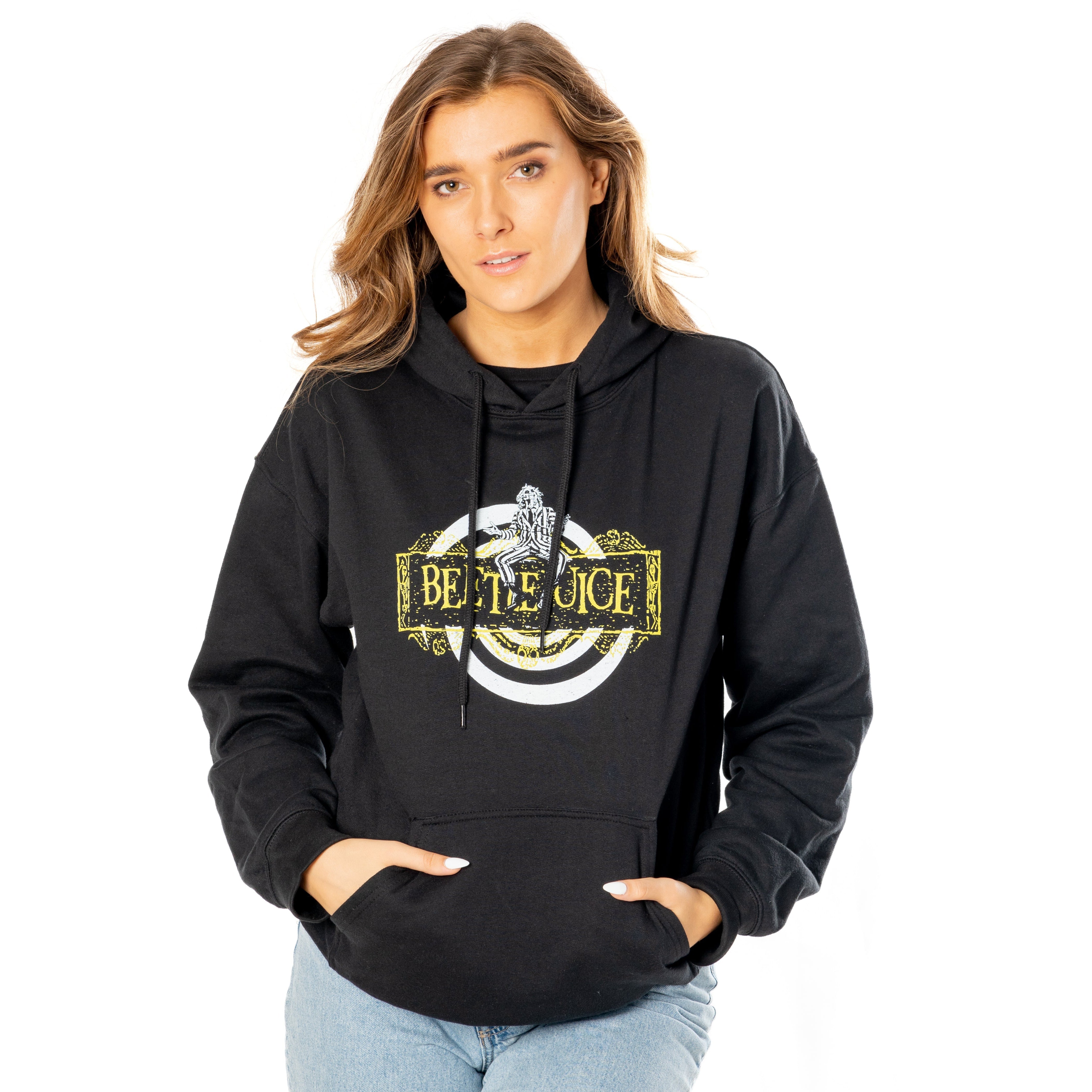 Bluza z kapturem Beetlejuice dla dorosłych, unisex, czarna, z motywem spirali