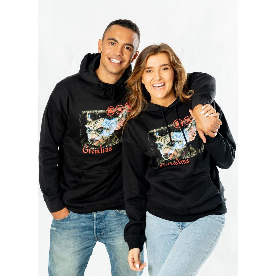 Bluza z kapturem Gremliny dla dorosłych, unisex, czarna z motywem dymu.