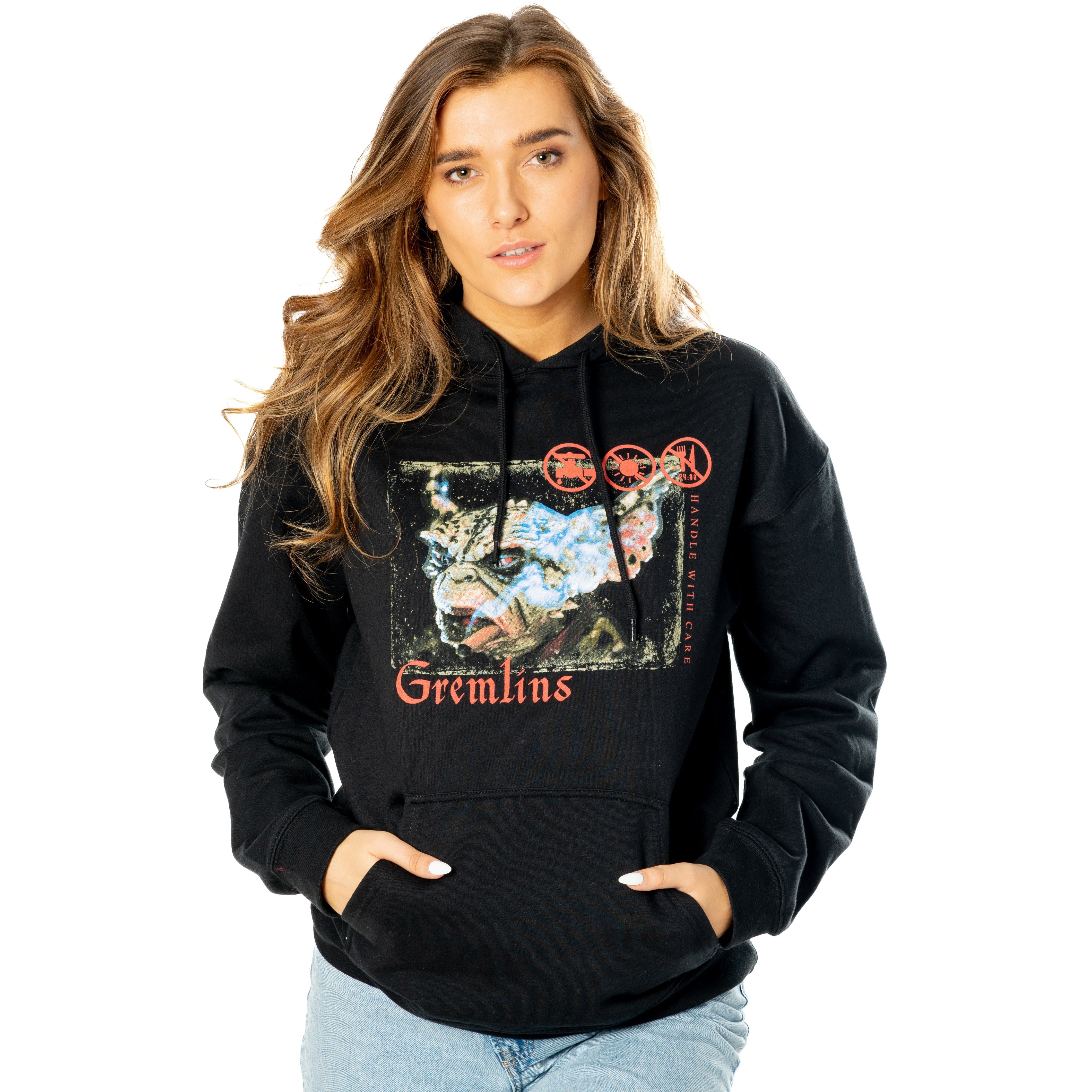 Bluza z kapturem Gremliny dla dorosłych, unisex, czarna z motywem dymu.