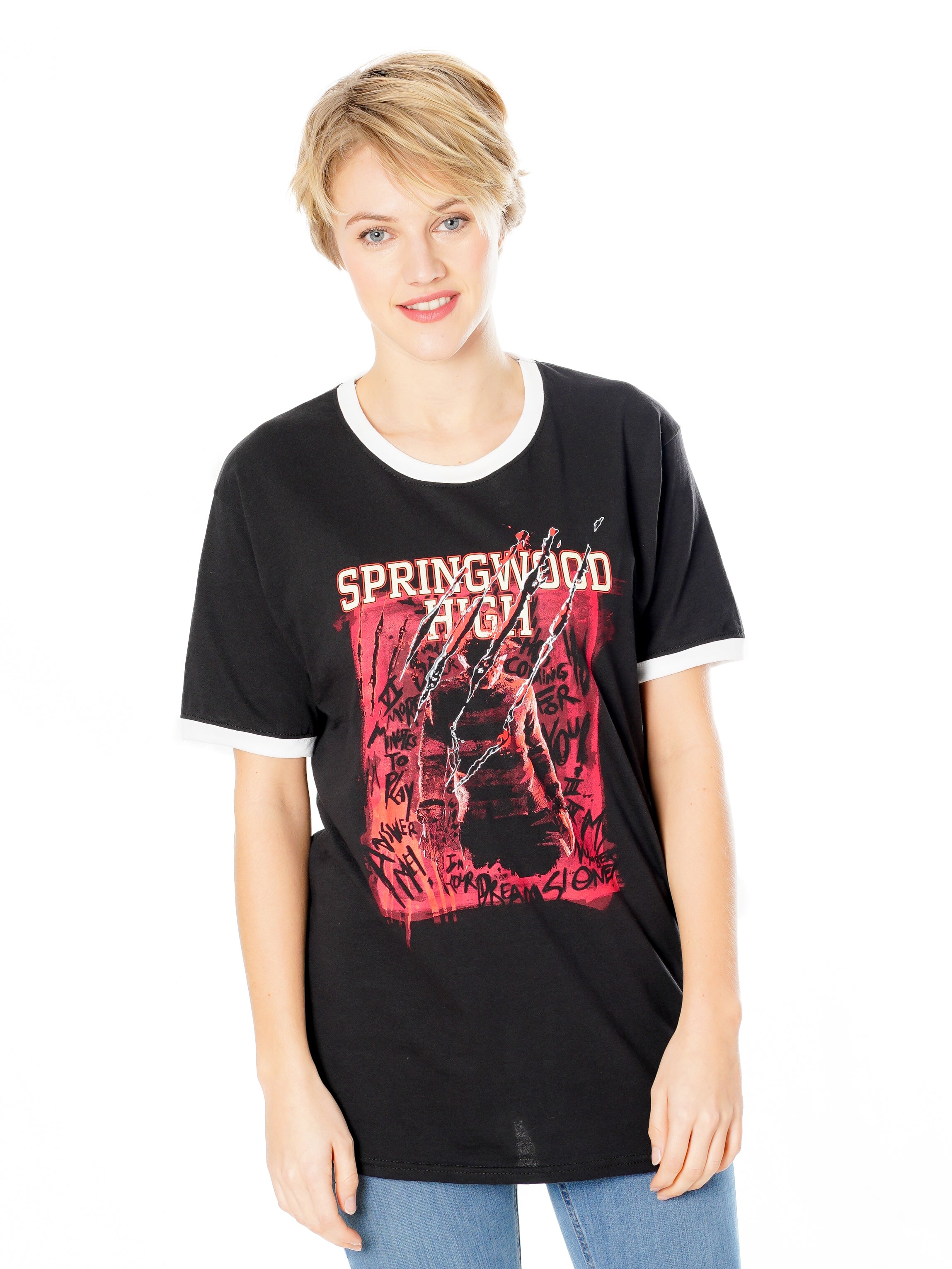 Koszulka z napisem "Koszmar z ulicy Wiązów - Liceum Springwood"