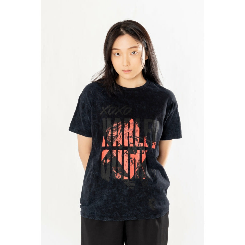 Koszulka Harley Quinn z efektem sprania i napisem XOXO