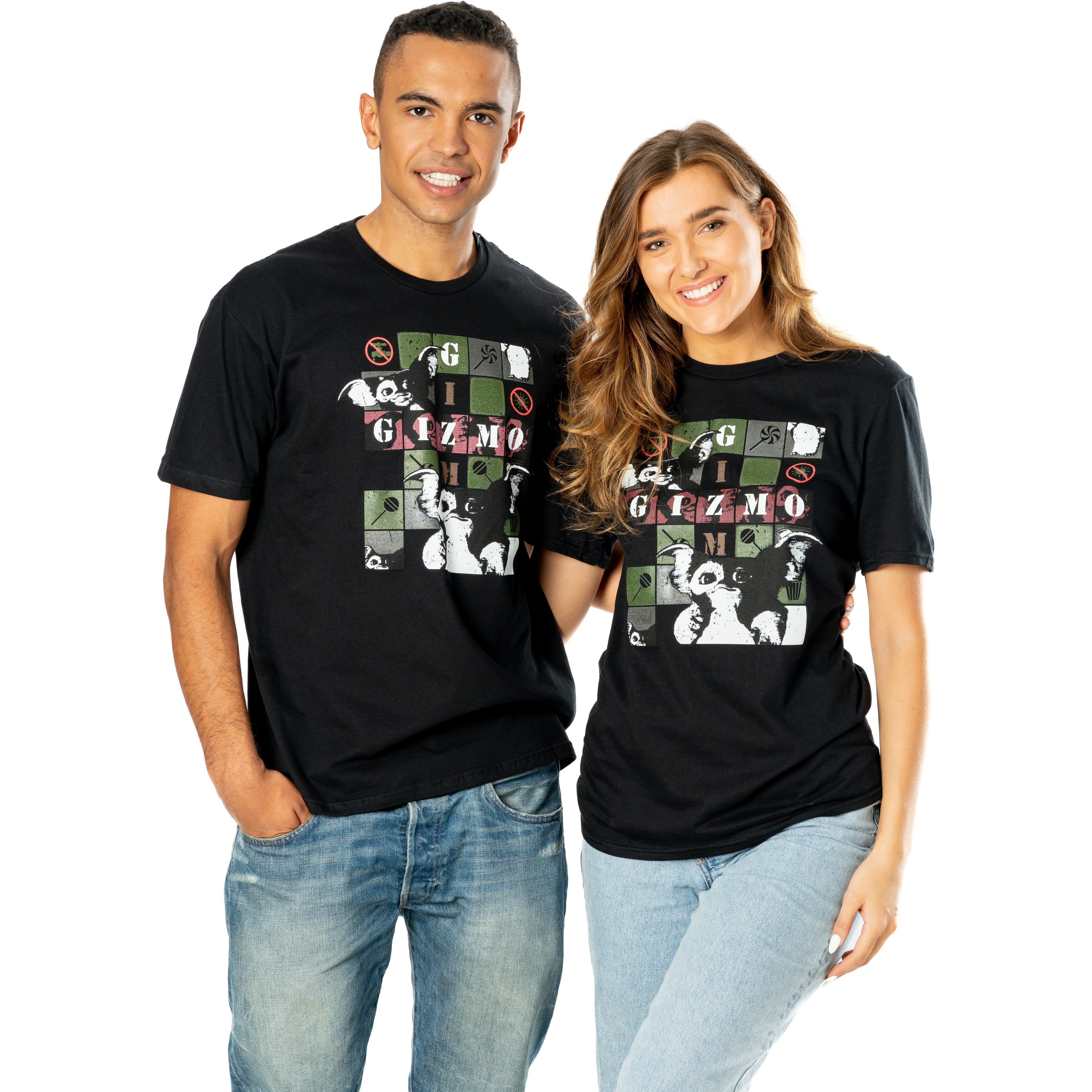 Koszulka uniseks dla dorosłych z motywem Gremliny, czarna, z wielokolorowym Gizmo