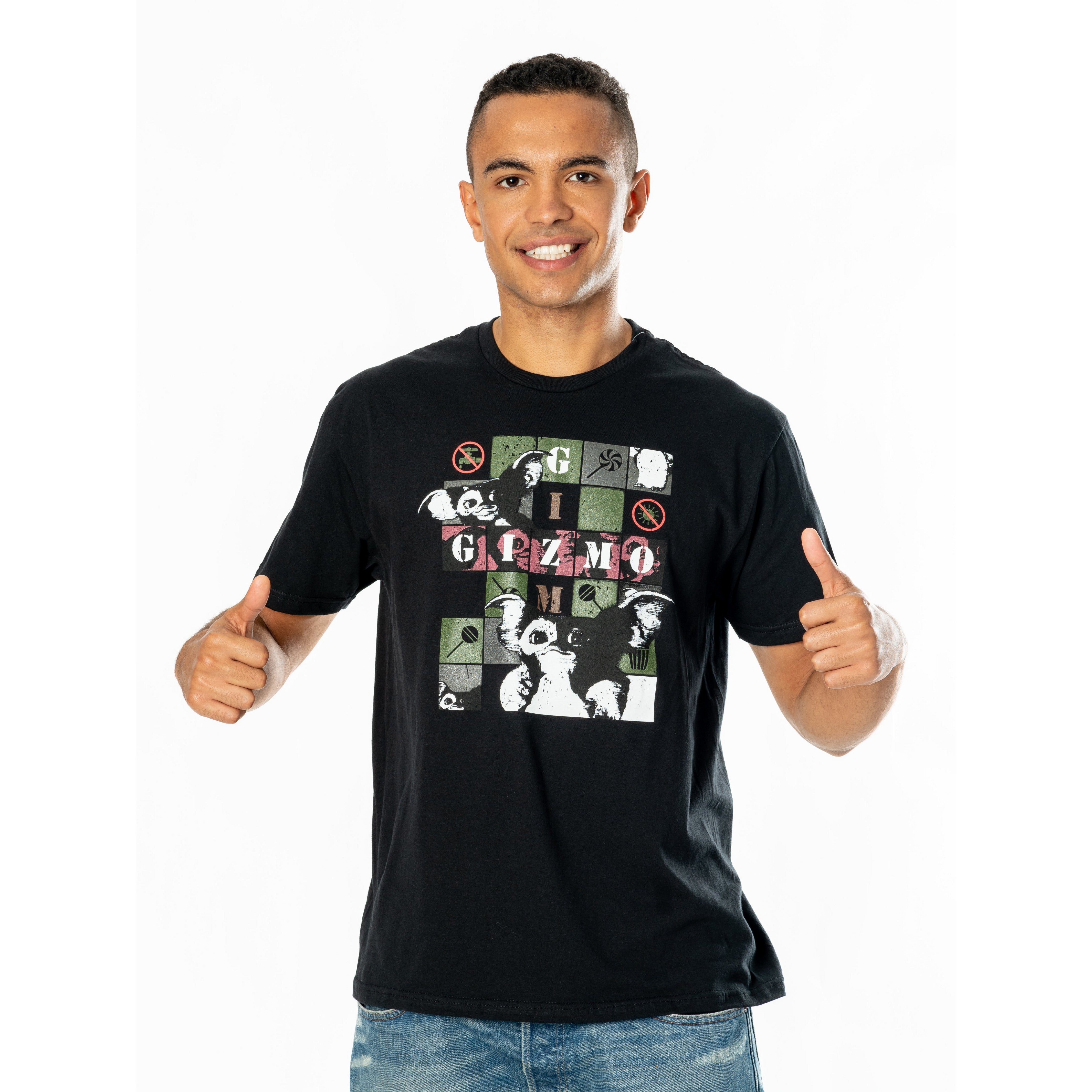 Koszulka uniseks dla dorosłych z motywem Gremliny, czarna, z wielokolorowym Gizmo