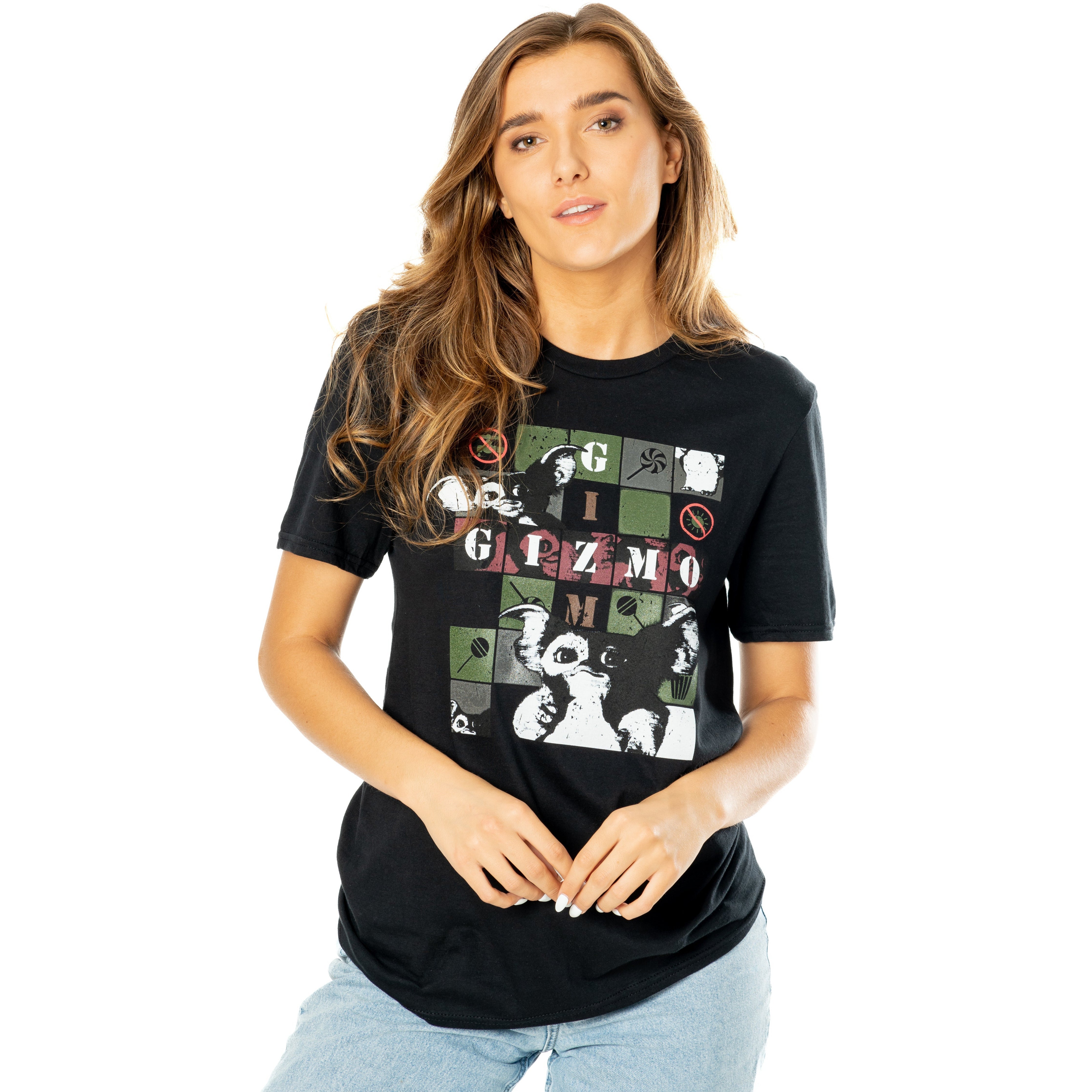 Koszulka uniseks dla dorosłych z motywem Gremliny, czarna, z wielokolorowym Gizmo