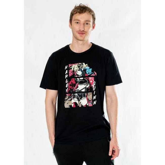 Koszulka z czarnym nadrukiem Harley Quinn dla dorosłych w stylu anime